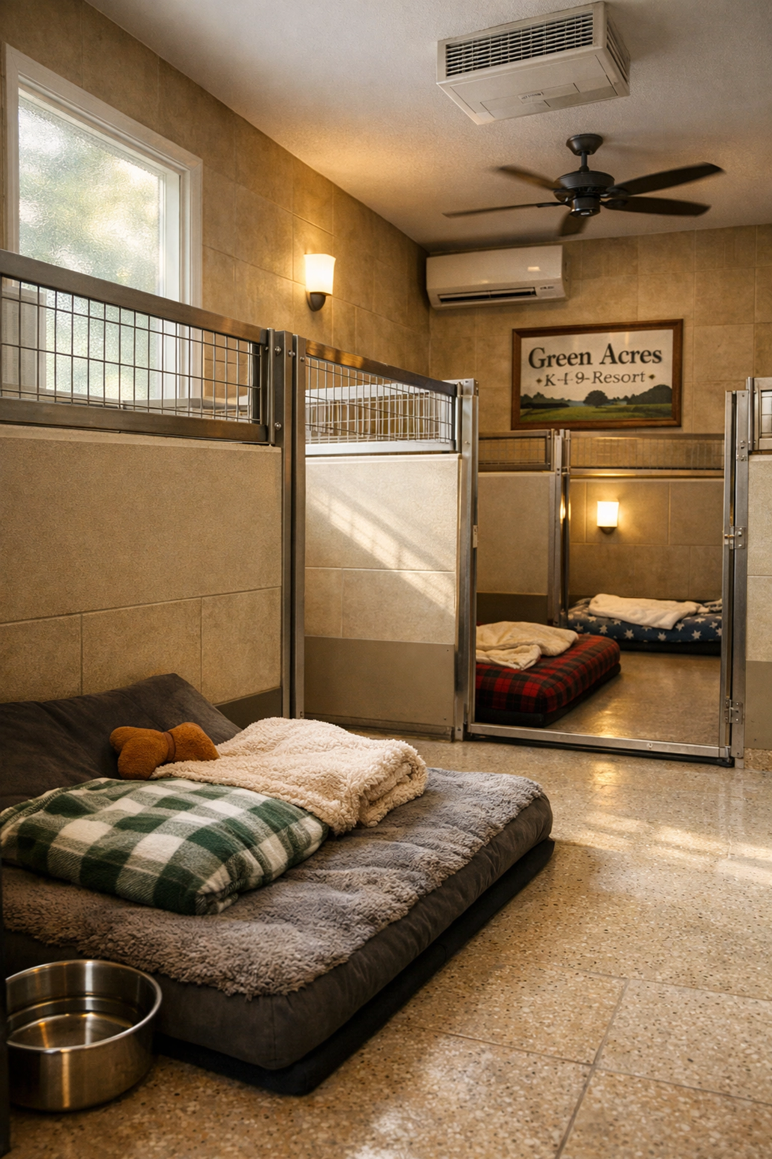 Comfortable overnight pet care sleeping quarters at Portland boarding facility
